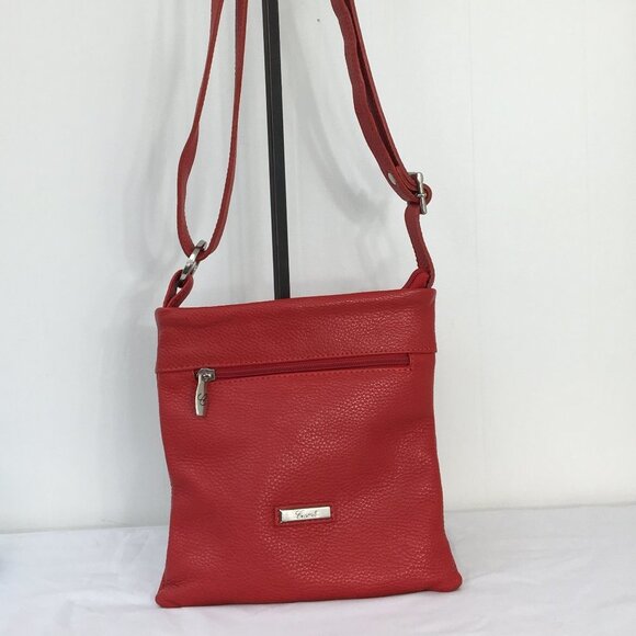 Cristina in Pell Red pebble Leather Adjustable Crossbody Purse EXCELLENT - Picture 1 of 13